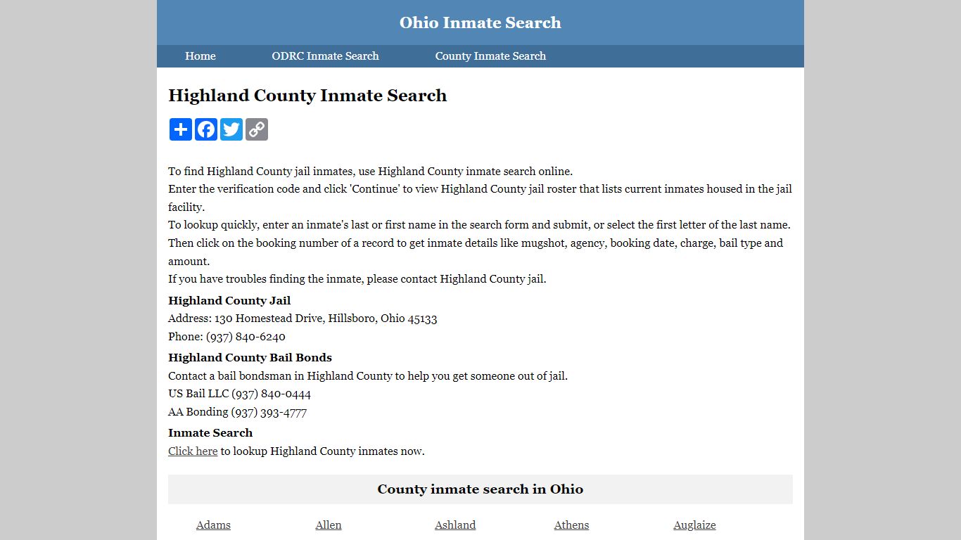 Highland County Inmate Search